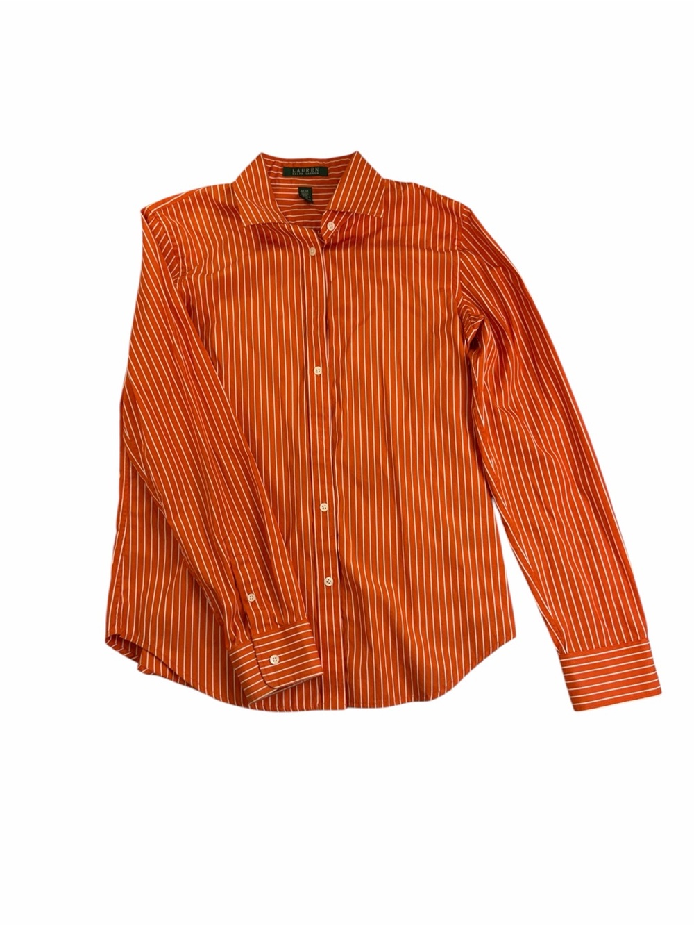 Lauren Ralph Lauren Cotton Orange and White Striped Button-Down Shirt - Picture 2 of 5
